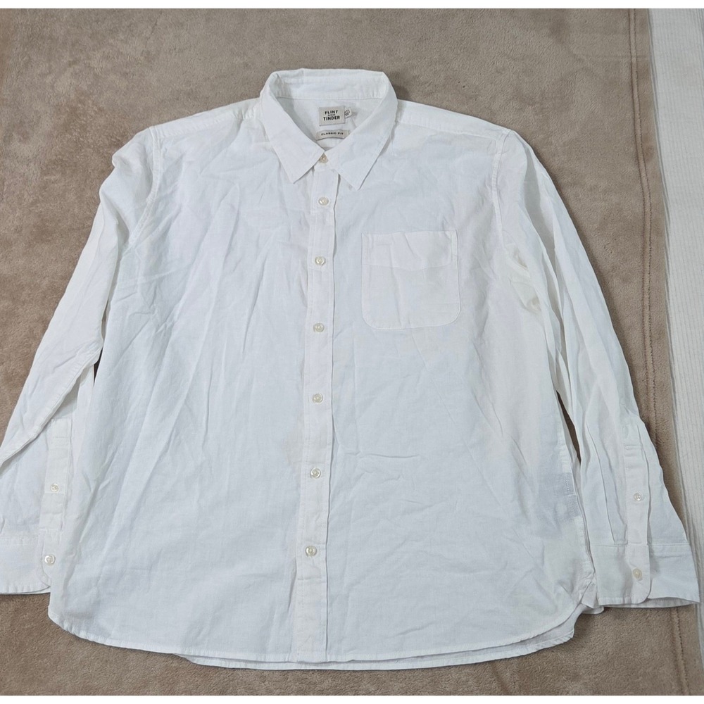 Flint and Tinder Shirts Men's 2XL White Organic Cotton Hemp Blend L/S EUC